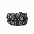 authentic preowned christian dior bobby east-west bag in oblique canvas and black leather strap with CD gold logo in the front in excellent condition for sale 