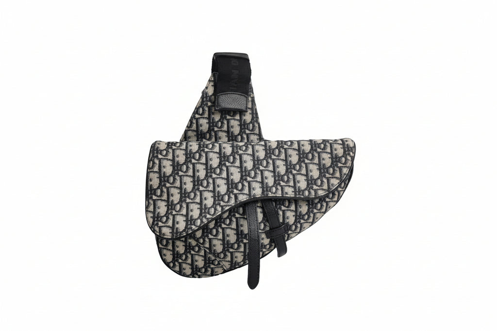 Preloved christian dior black and blue oblique monogram men's crossbody saddle bag in great condition 