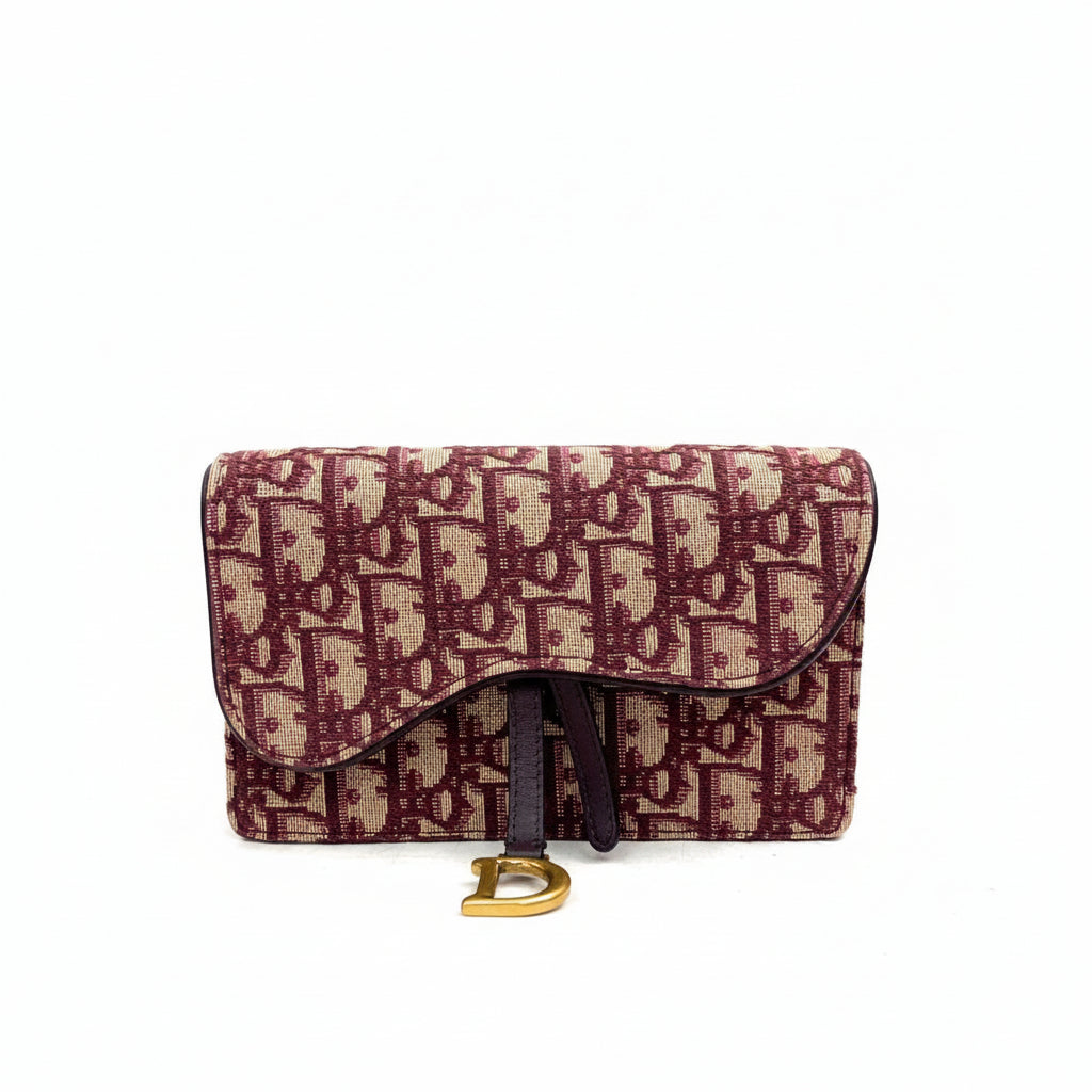 preloved authentic Christian Dior Red and burgundy Saddle Waist Pouch wallet Bag with crossbody strap mini luxury designer bag for sale