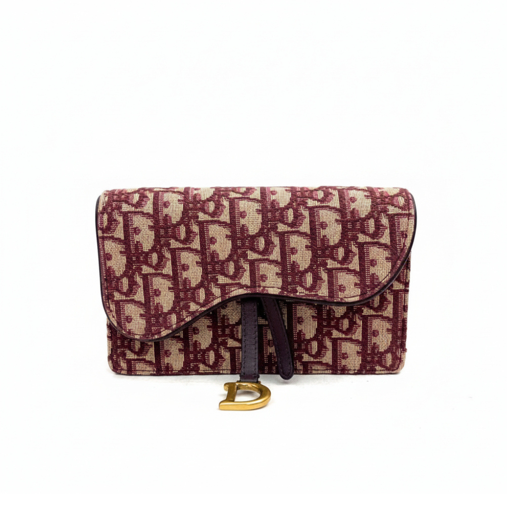 preloved authentic Christian Dior Red and burgundy Saddle Waist Pouch wallet Bag with crossbody strap mini luxury designer bag for sale