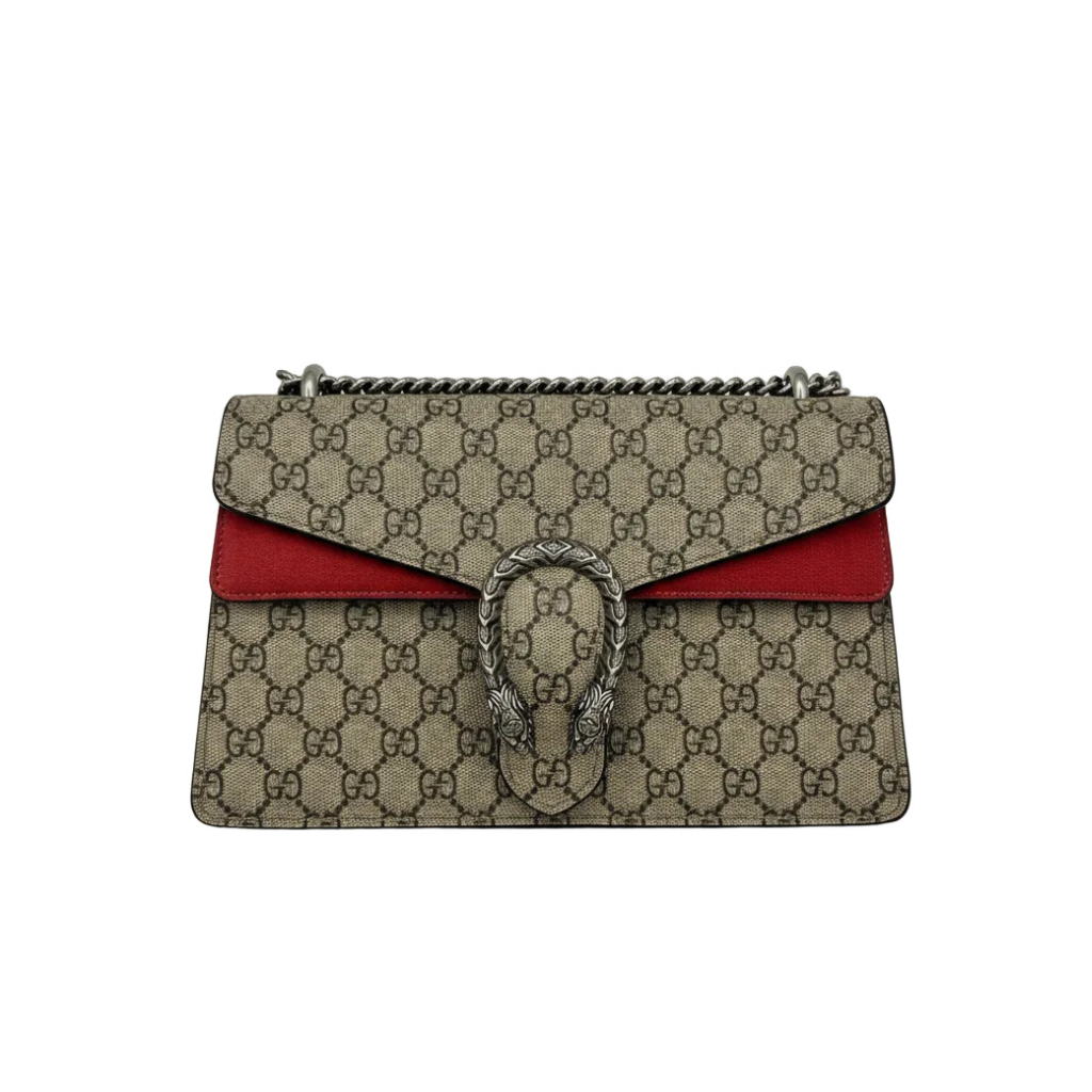 authentic gucci dionysus medium in red suede and gg canvas with tiger silver hardware in great condition for sale 
