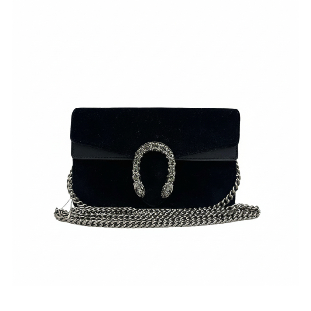 preloved gucci dionysus mini wallet on chain in black velvet in great condition for sale excellent for evening night out dinning party