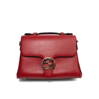 Front view of a Gucci Interlocking G top handle shoulder bag in pink pebbled leather with gold hardware.