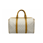 Gucci Joy Boston bag in white GG Supreme coated canvas with yellow leather handles and trim