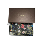authentic gucci black leather long wallet with floral print in excellent condition with box 