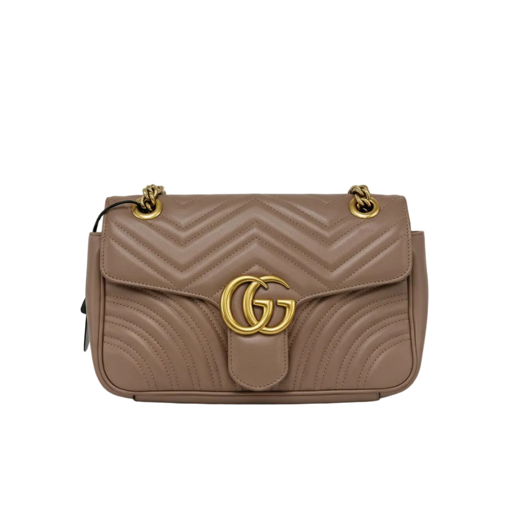 authentic preloved gucci marmont medium in beige leather shoulder bag for sale in good condition