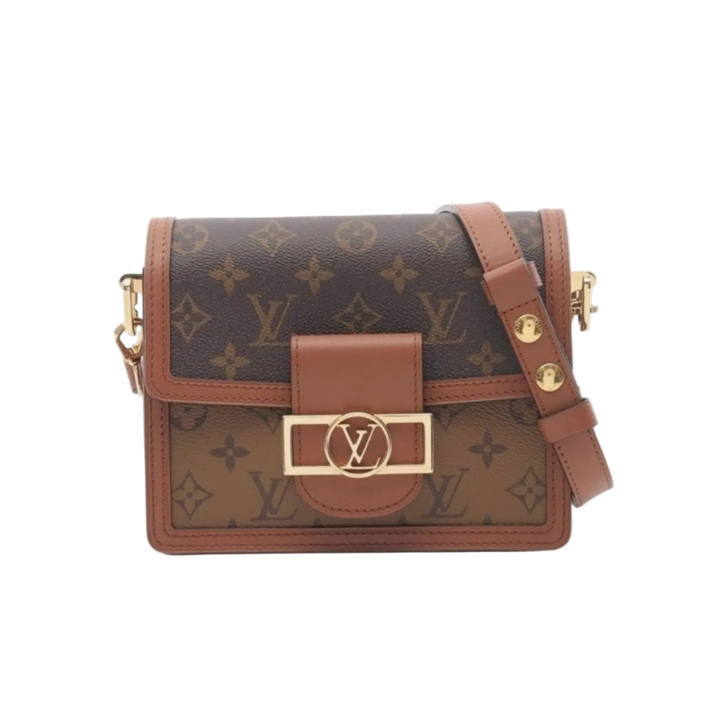 used authentic Louis Vuitton handbag with reversed monogram pattern mini dauphine crossbody bag in excellent condition for sale 