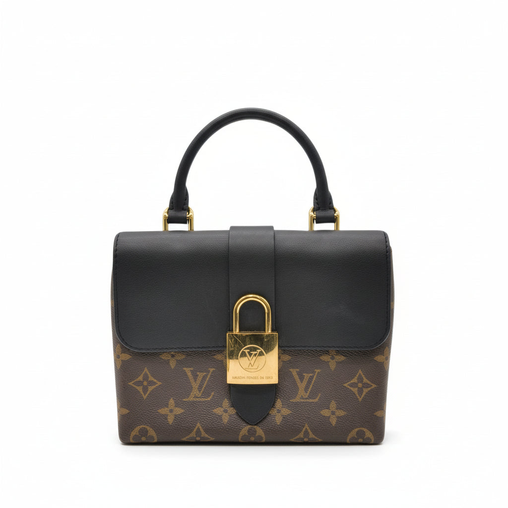 preloved classic louis vuitton locky bb handbag with monogram and black leather and gold hardware in great condition for sale 