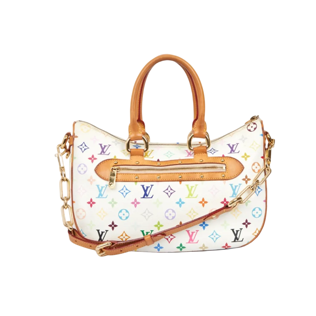 authentic louis vuitton white murakami rita top handle bag with crossbody strap
