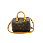 authentic preloved louis vuitton nano speedy with strap crossbody duffle bag in monogram classic designer vintage bag for sale 