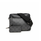 preloved authentic louis vuitton trio messenger wasit crossbody bag in black and grey monogram canvas print for sale in excellent condition with zipper pouch