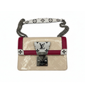 preowned louis vuitton authentic designer bag in white patent leather with silver hardware and monogram logo shoulder crossbody bag in very good condition 