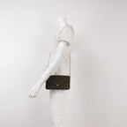 Louis Vuitton Félicie Pochette shown as a crossbody bag with its gold-tone chain.