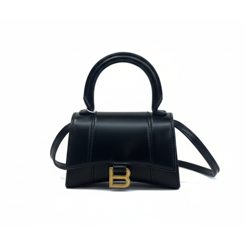 preloved authentic balenciaga black leather hourglass xs mini crossbody bag with tophandle and gold hardware  for sale discount price designer gigt