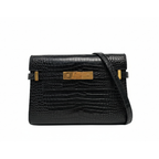 preowned authentic ysl Black crocodile-patterned handbag with gold hardware with crossbody strap in very good condition for sale