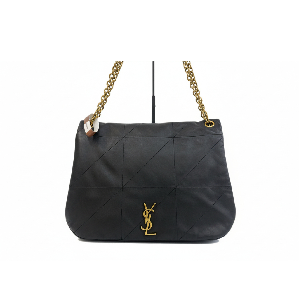 preloved authentic Black quilted handbag with gold chain strap with ysl gold logo in the front in very good condition 