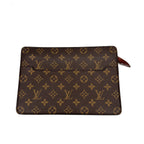Front view of a vintage Louis Vuitton Homme pouch in Monogram canvas featuring a gold-tone zipper.