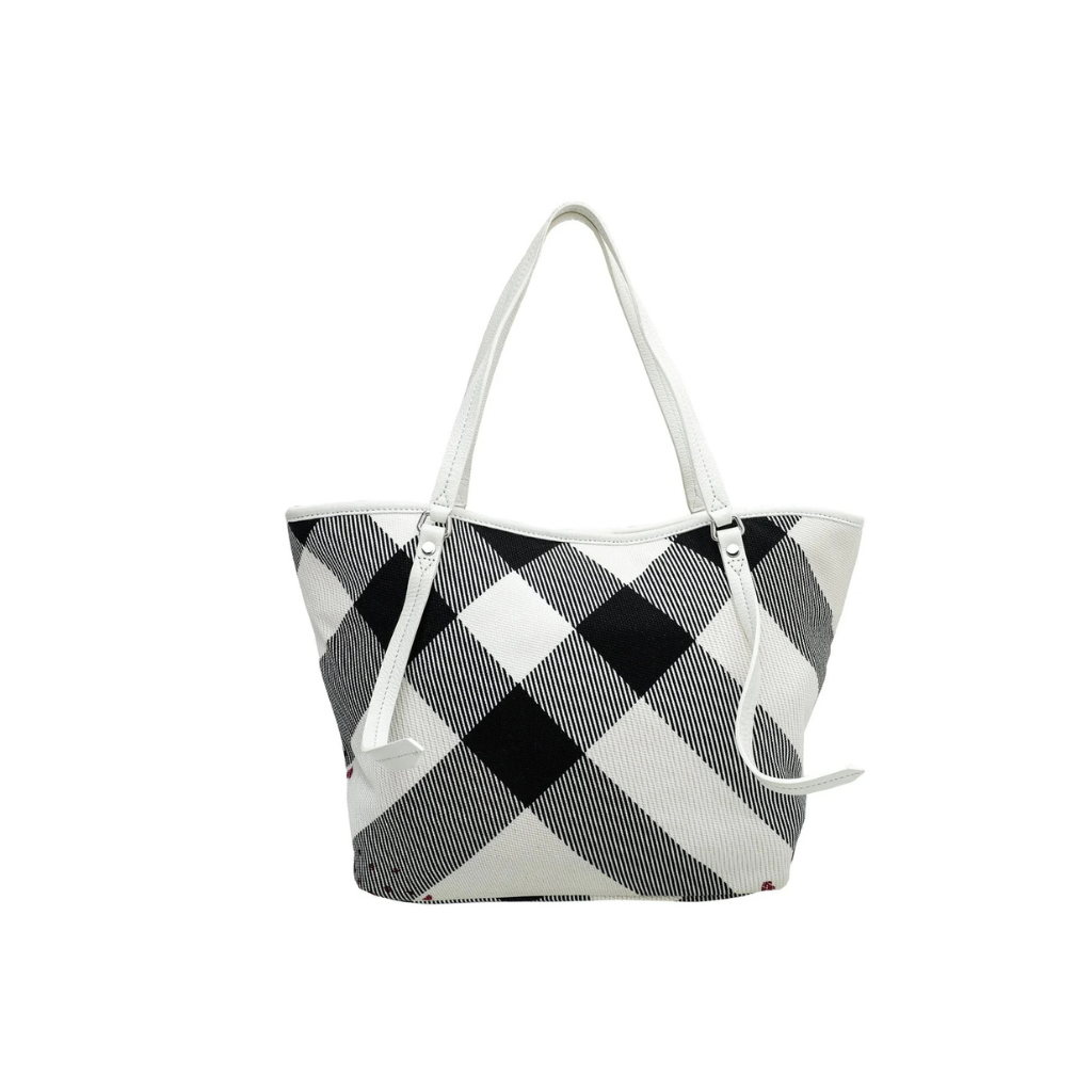 Burberry Abstract Print Canvas Tote Bag – White Multi-Colour