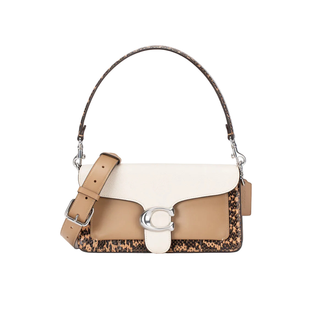 Coach Tabby Shoulder Bag 26 – Chalk & Taupe Leather with Snakeskin Trim