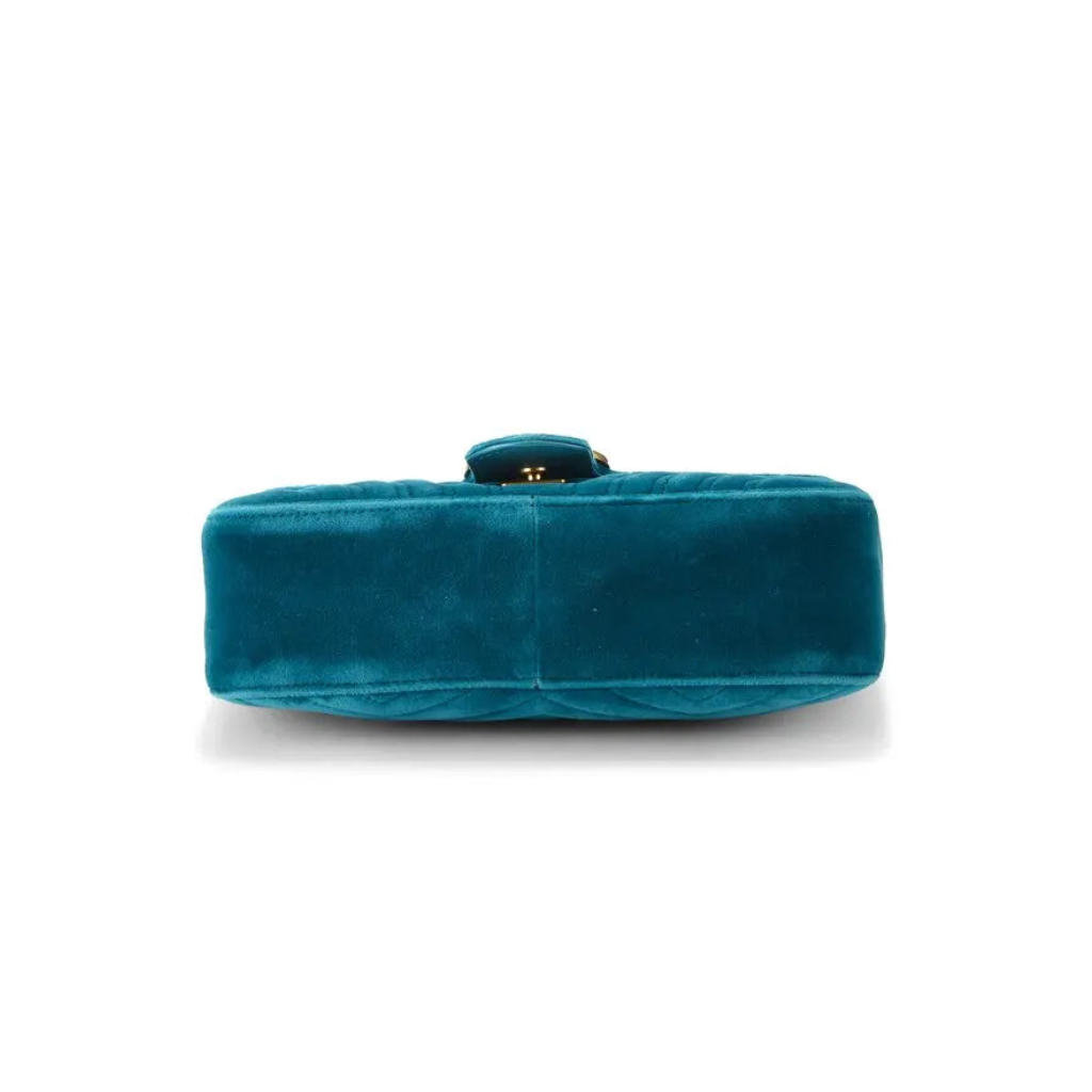 Gucci GG Marmont Matelassé Velvet Medium Shoulder Bag – Teal Peacock Blue