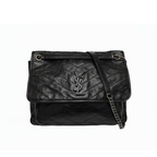 preloved saint laurent black quilted handbag with a ysl logo with black hardware front view 