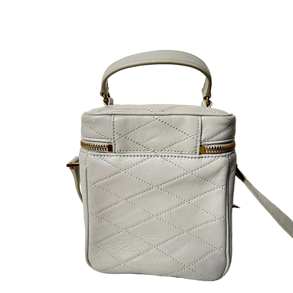 Quilted ysl designer handbag vanity case for sale in white leather 