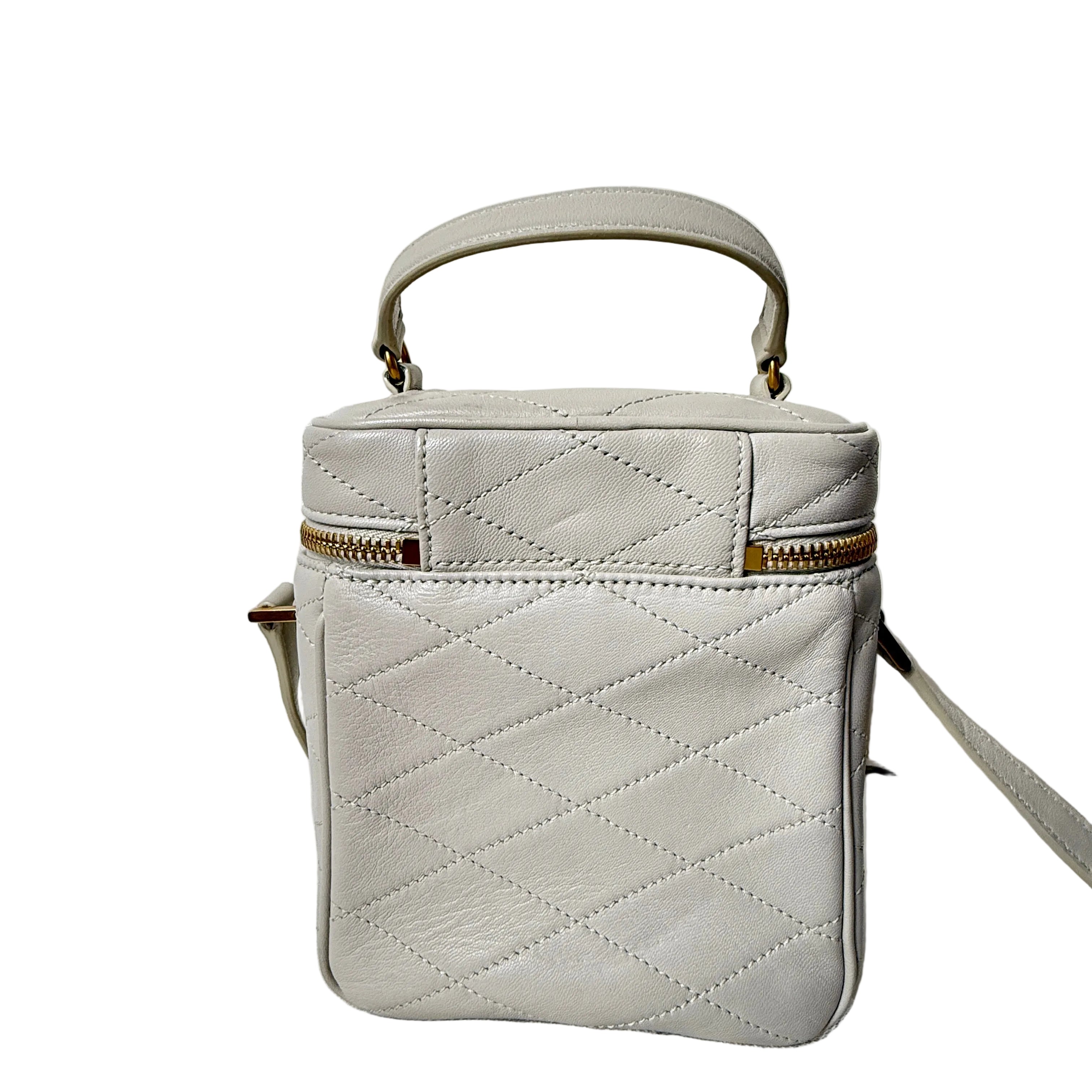 Quilted ysl designer handbag vanity case for sale in white leather 